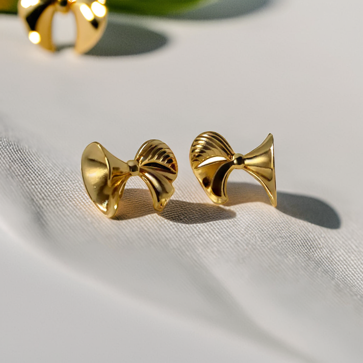 Bow Studs Earrings - Gold