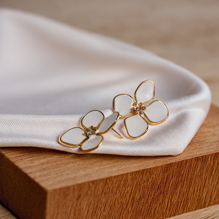 White Floral Stud Earrings