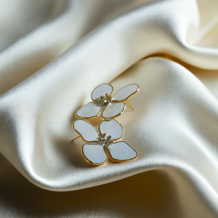 White Floral Stud Earrings