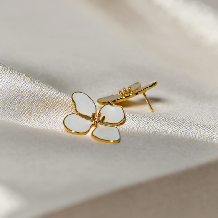White Floral Stud Earrings
