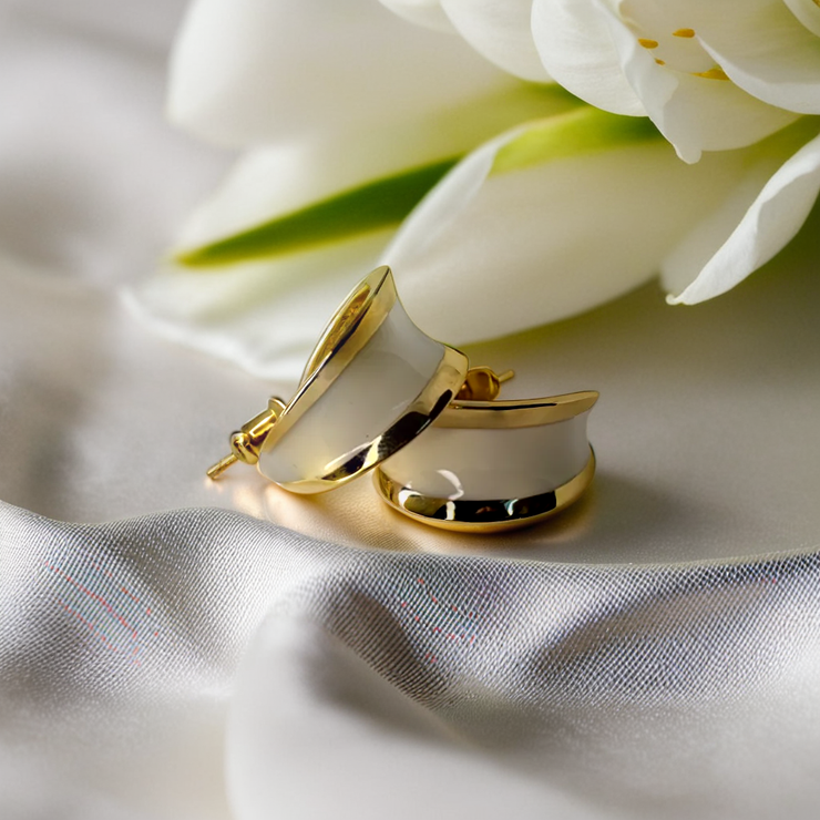 Ivory Enamel Hoop Earrings