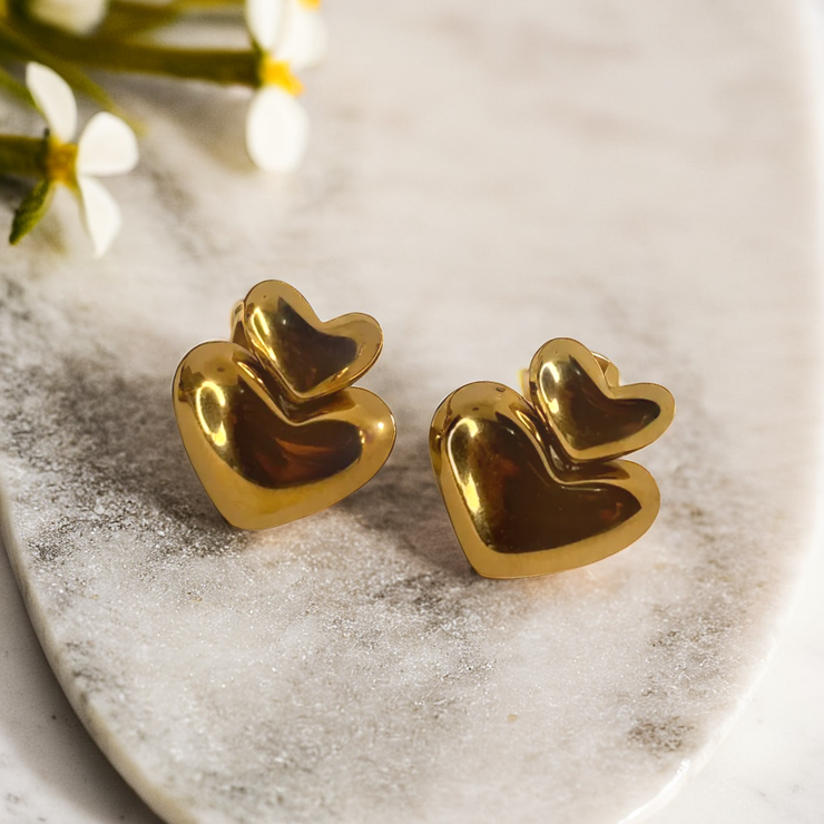 Double Heart Studs