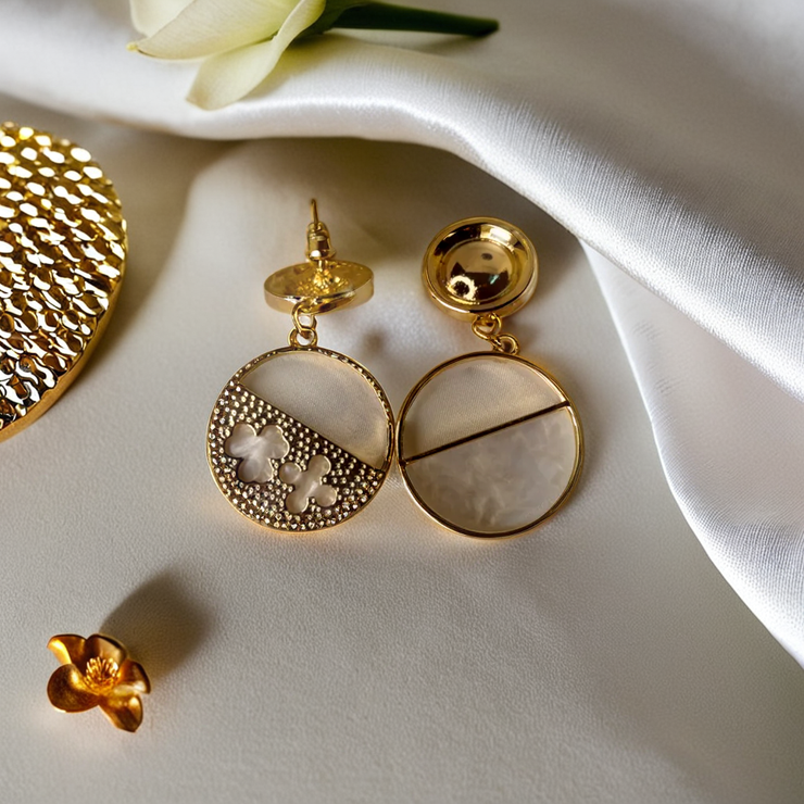 Semi Round White Stone Earrings