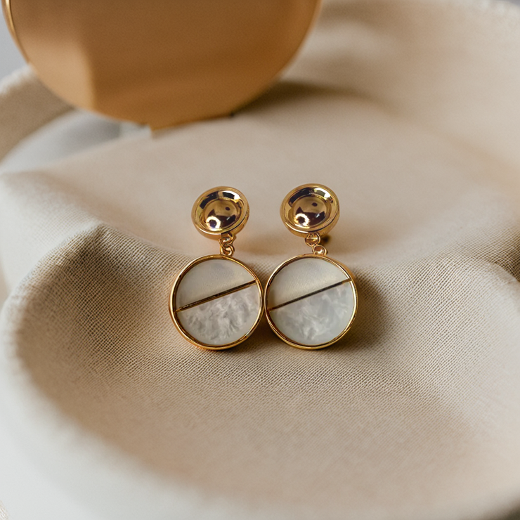 Semi Round White Stone Earrings